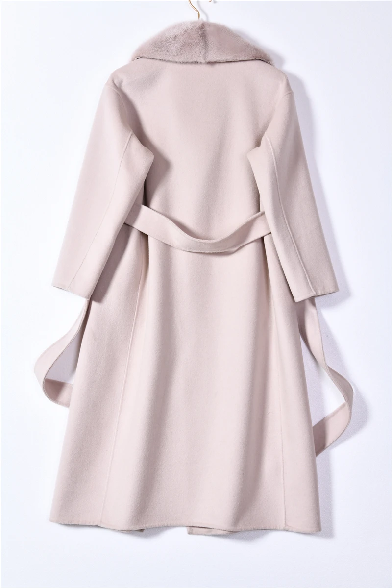 Wholesale Wool Coat With Real Mink Fur Collar Long Sleeve Cashmere