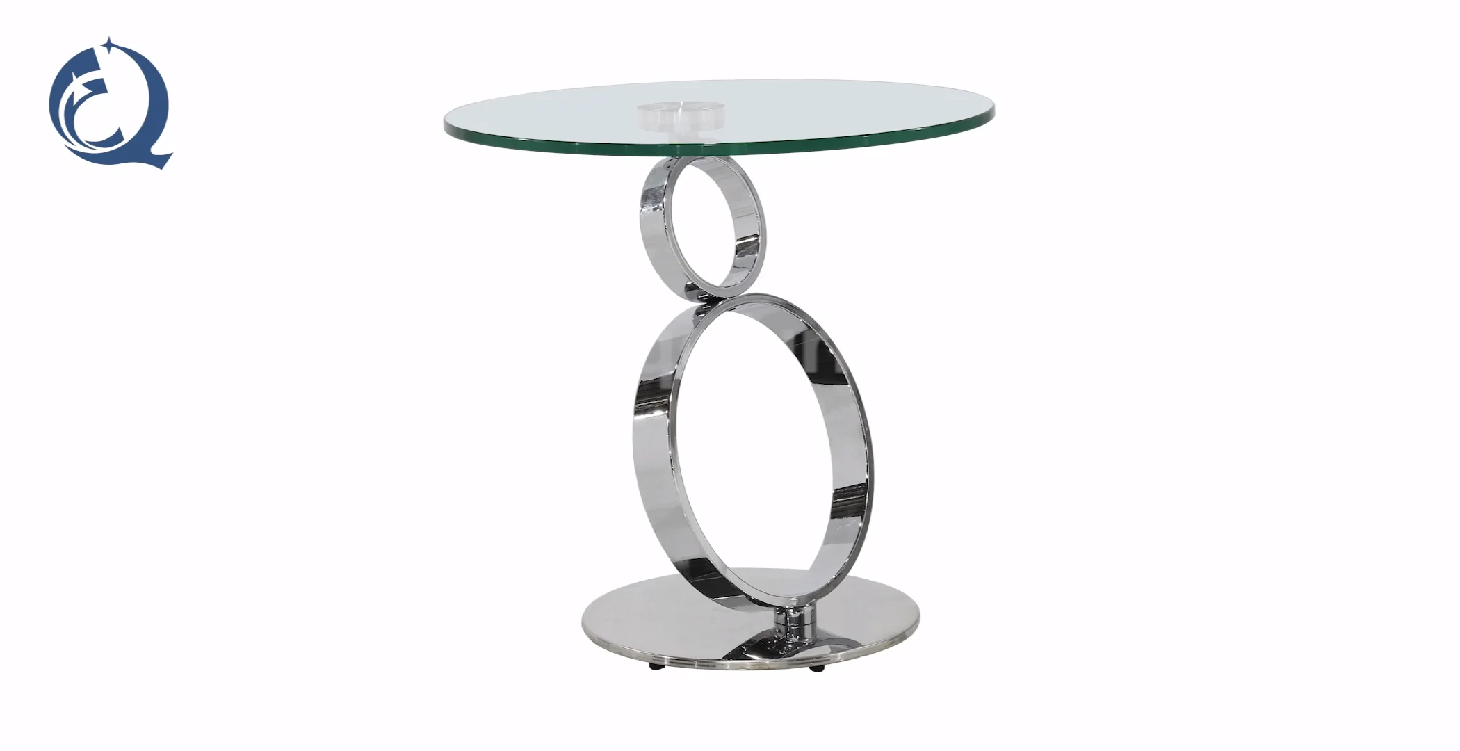 Modern Design Glass Sofa Side Rose Gold Stainless Steel Side Table