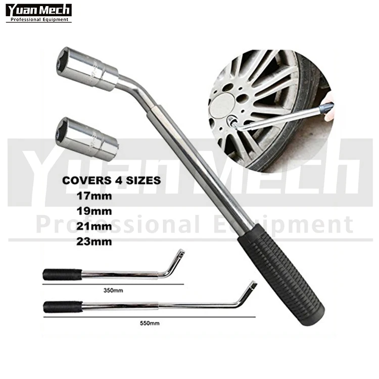 Telescoping Lug Wrench Extendable Wheel Nut Wrench Tires Lug Nuts Remover 350mm Extends to 550mm with Sockets 17/19 19/23mm 5 Years Warranty 