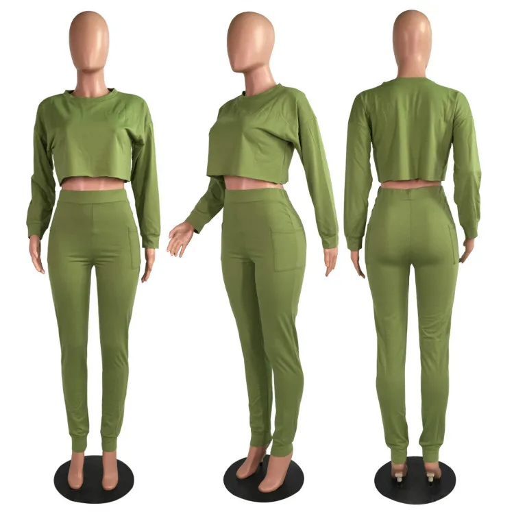 Solid Color 2 Piece Outfit Set Long Sleeve Spring 2020 Two Piece Set ...