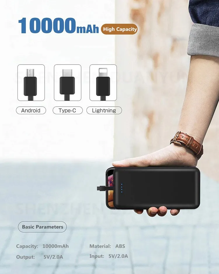 10000mAh Portable Charger Ultra Slim Power Bank 4 Output 1 Input External Battery Pack with Phone Holder for Iphone 11Pro Max