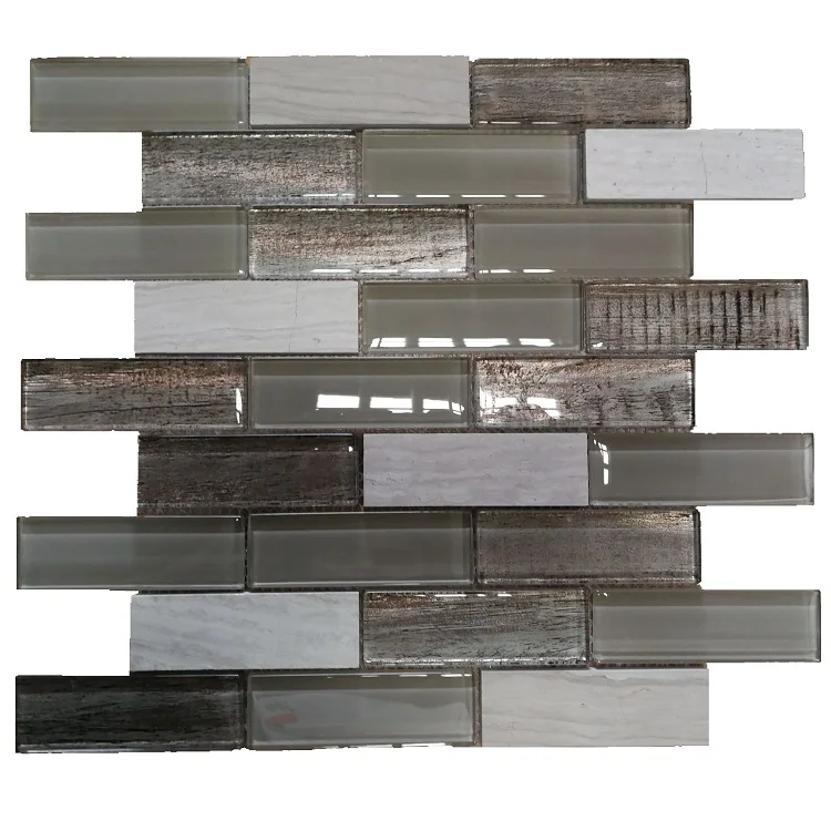 Top Selling Laminated Glass Mosaic tile Brown Mosaic Long strip for bathroom and kitchen Foshan China