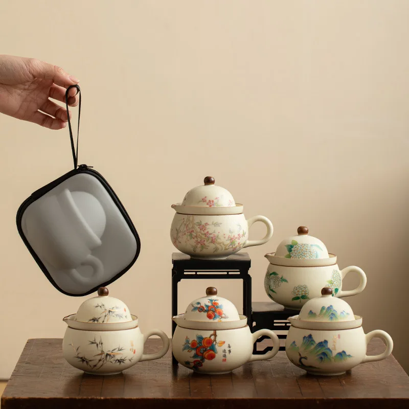 product hot sale portable ceramic metal tea set portable tea cup water separation tea setting for office outdoor camping-4