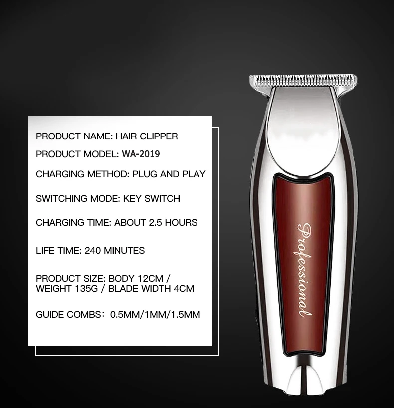 Cordless Professional Electric Hair Clipper Men's Electric Hair Clipper Rechargeable Hairdresser Hair Clipper Haircut