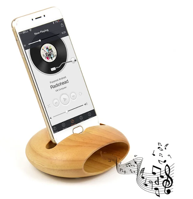 Universal Audio Sound Amplifier Dock Wooden Beech Loudspeaker For Mobile Phone Stand Holder With Pen Slot For Desktop Decoration