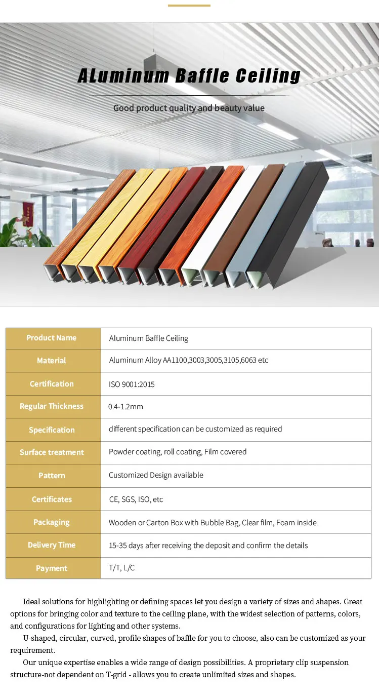 Foshan factory aluminum baffle ceiling system material ceiling aluminum tile ceiling
