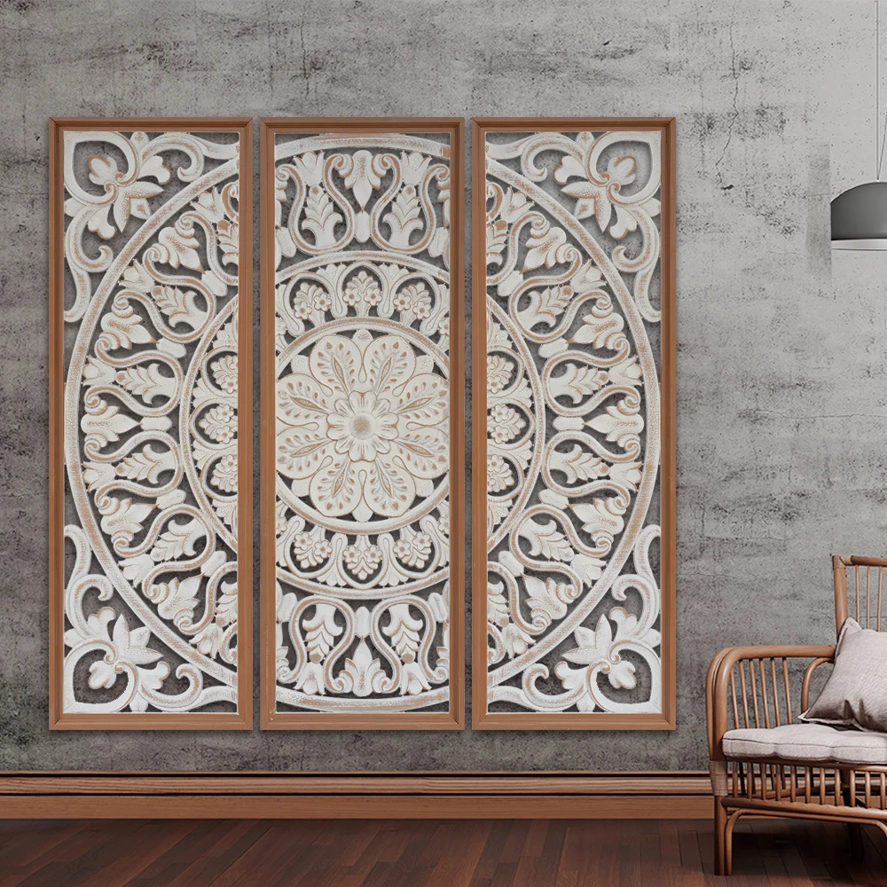 Jinyi Handmade Wooden Wall Decor Panel Frames Antique White Wood Carved