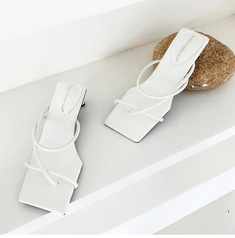 2021新款潮流salto alto夏季丁字凉鞋方头骡子高跟鞋