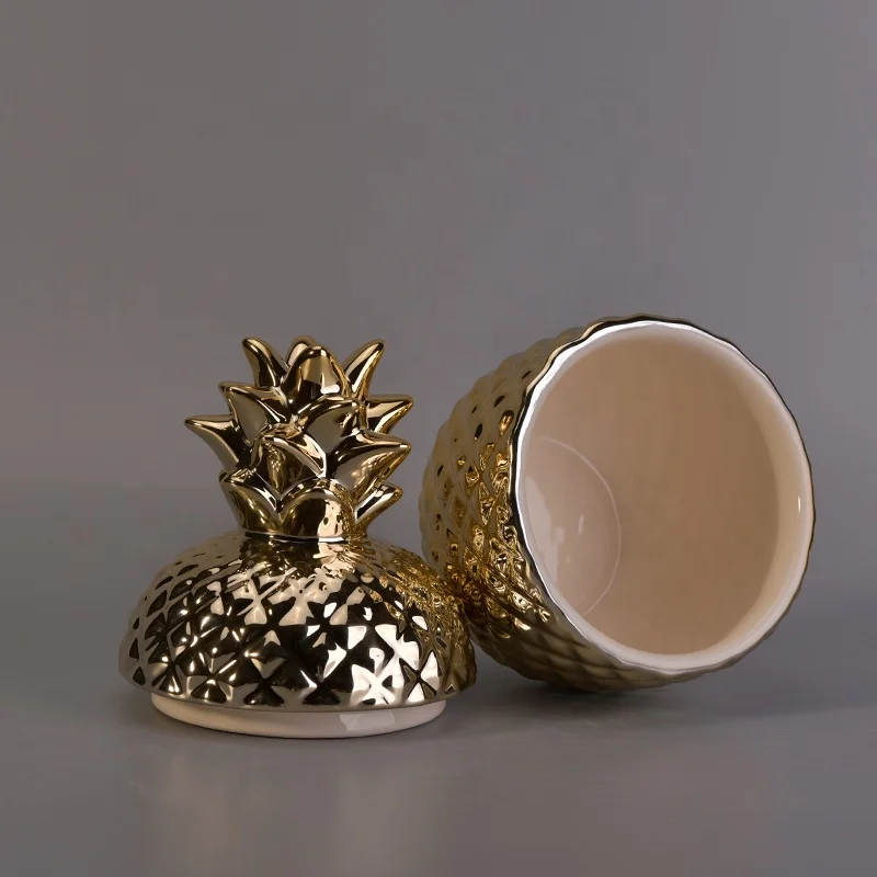 Pineapple luxury decorative ceramic candle jar with lid wholesale