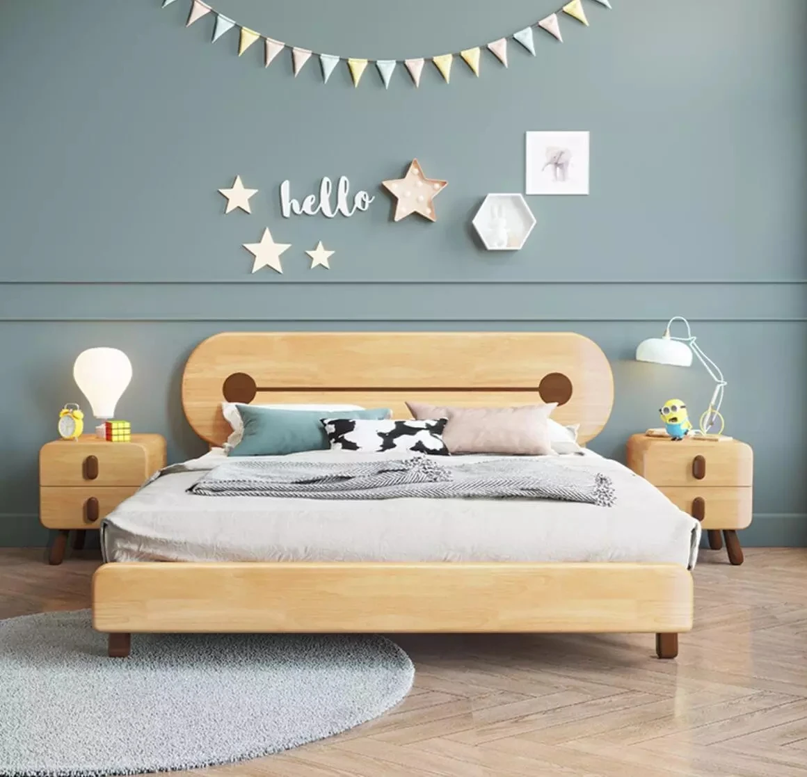 kids bedroom furniture wooden children single bed with cartoon