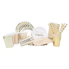 gold color happy new year party biodegradable disposable custom print paper plate sets