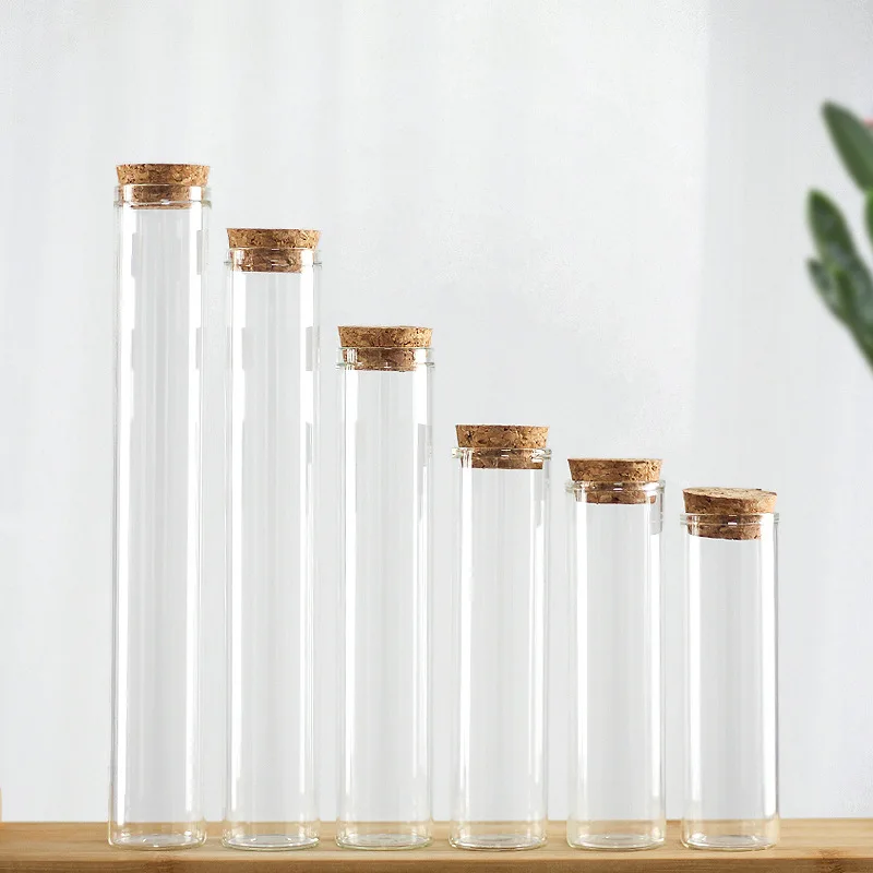 Free Sample Clear Glass Flat Bottom Test Tube With Cork Stoppers For