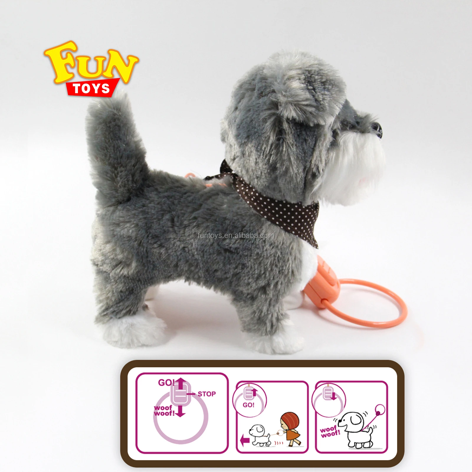 10 Inch Grey Walking Dog With Sound Battery Operated Animal B/o Animal
