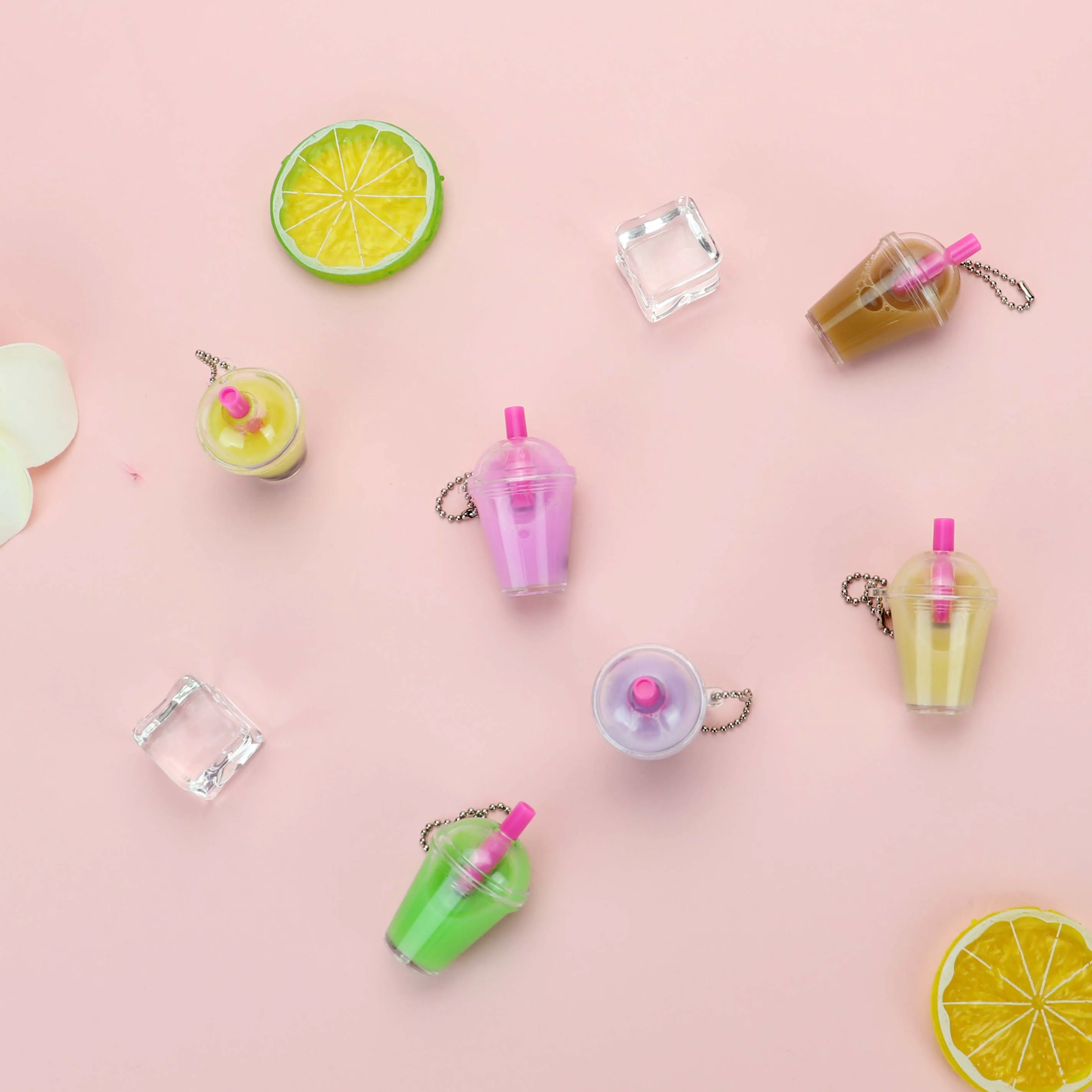 Factory Stock Liquid Filled Keychain Bubble Pearl Milk Tea Cup