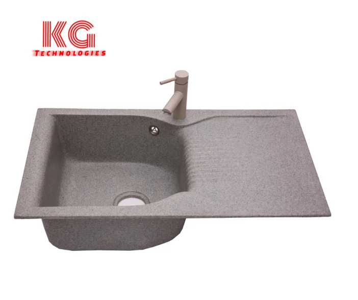 Sanitary ware kitchen use quartz stone kitchen sink single bowl with drainboard