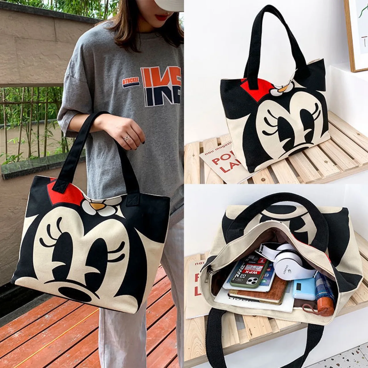 Donald Duck And Mickey Cartoon Over The Shoulder Bag Large Capacity ...