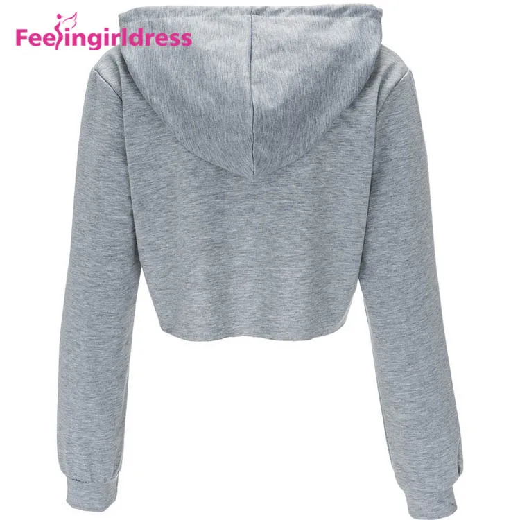 OEM Logo Latest Design Lady Pullover Hoodies Women Long Sleeve Crop Top