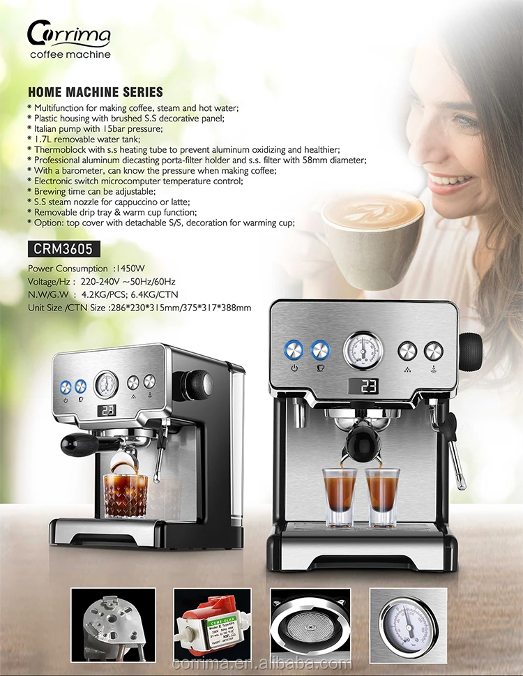 New15 Bar Semiautomaitc Espresso Coffee Machine For Household Use