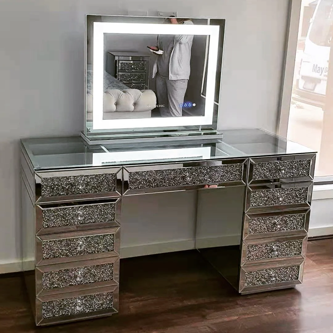 Crushed Diamond Mirrored Vanity Dressing Table Makeup Station With Lights Buy Vanity Dressing