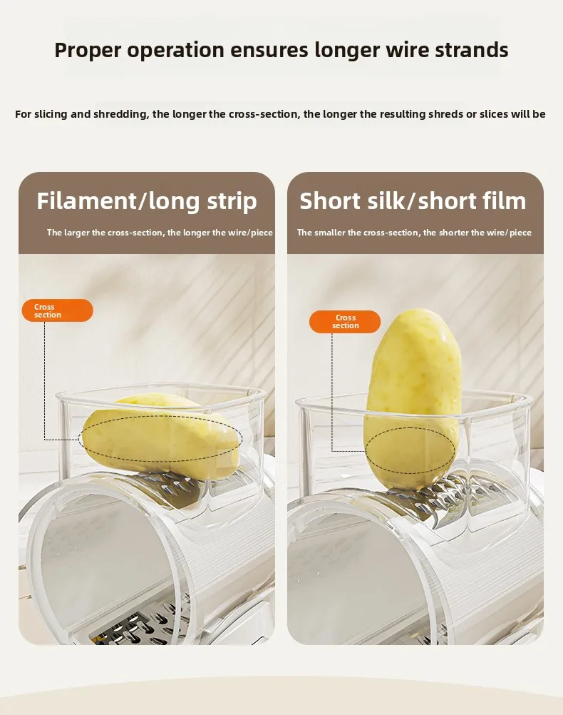 Multifunctional PP Drum Vegetable Slicer Hand-Cranked Fruit/Vegetable Tool with Multiple Blade Heads Safe Usage