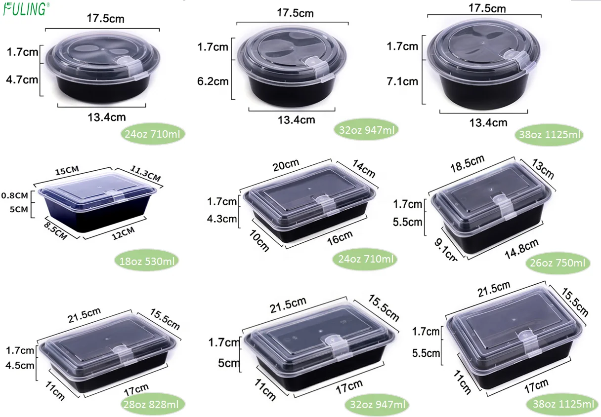 Eco Friendly Packaging Box Take Away Meal Prep Disposable Plastic Food