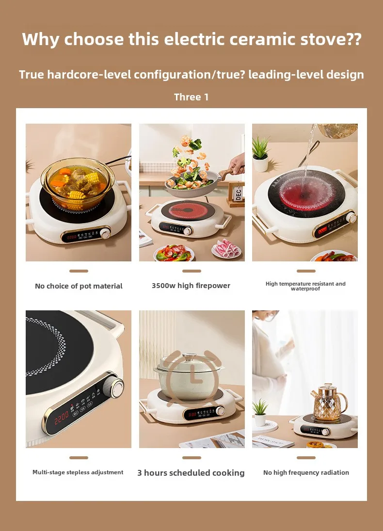 3500W High Power Smart Electric Ceramic Cooktop with Semi-Crystal Panel & 3H Timer for Home Use