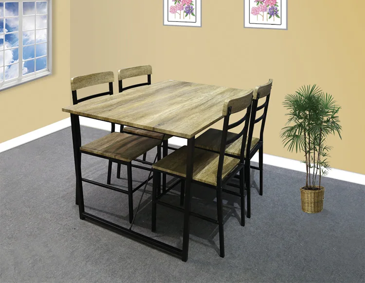 Home restaurant kithcen antique furniture wooden desktop metal legs 4 seater rustic industrial dining room table