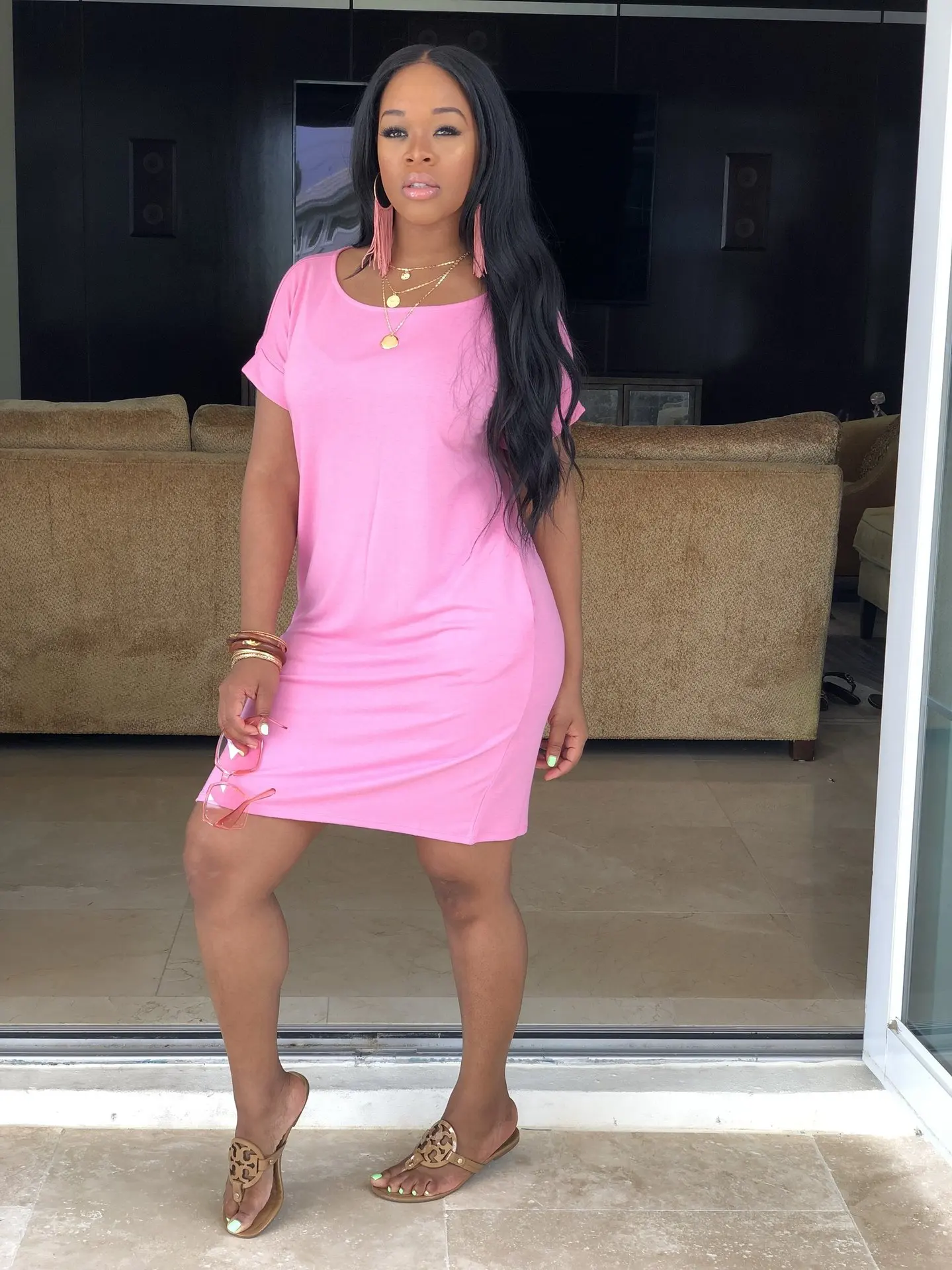 2020 Summer Fall New Style Fashion Casual Solid Color Women Dresses