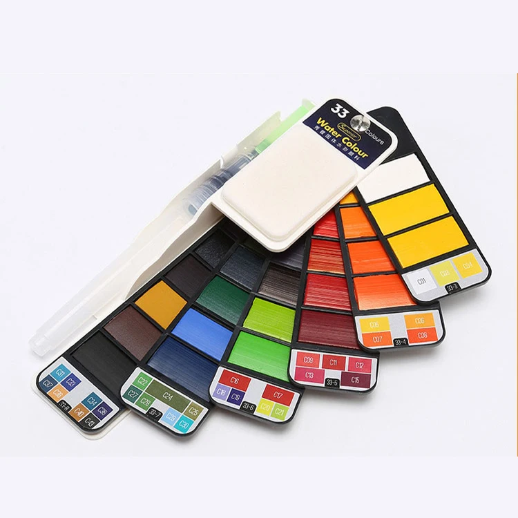 
Superior New Watercolor 18/25/33/42 Shape Solid Water Color Paint Set Pocket Travel Bright Color Fan With Water Brush Pen 