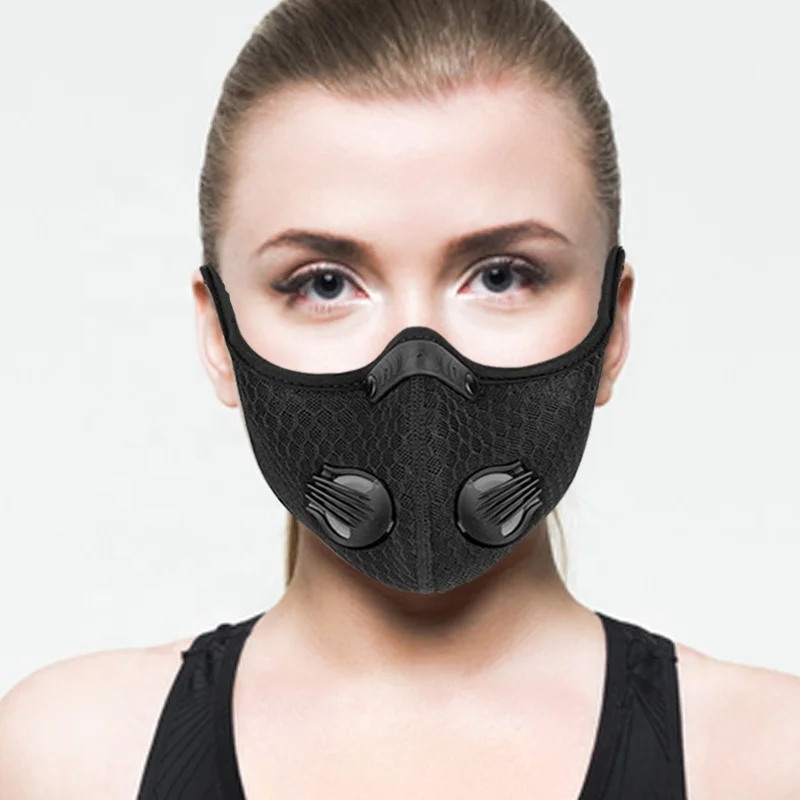 
Custom made outdoor sports bicycle dust and windproof face mask, with 2 breathing valves and a filter 