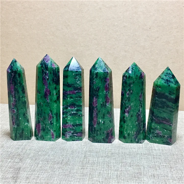 Healing Ruby Zoisite Point Obelisk Tower Quartz Crystal Wand Natural Stone Decor