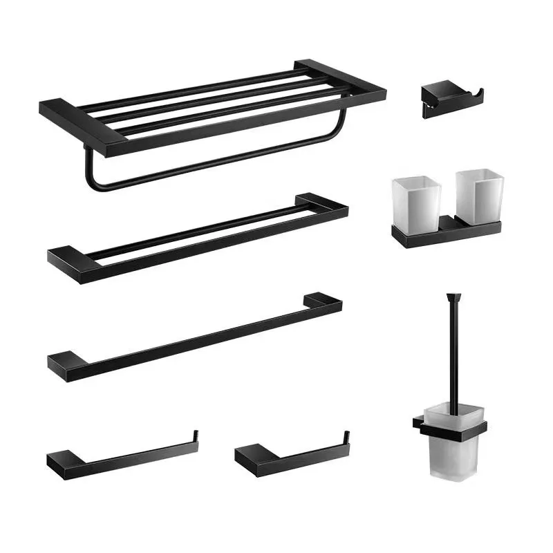 Complete 304 Stainless Steel Bath Hardware Sets Black Bathroom