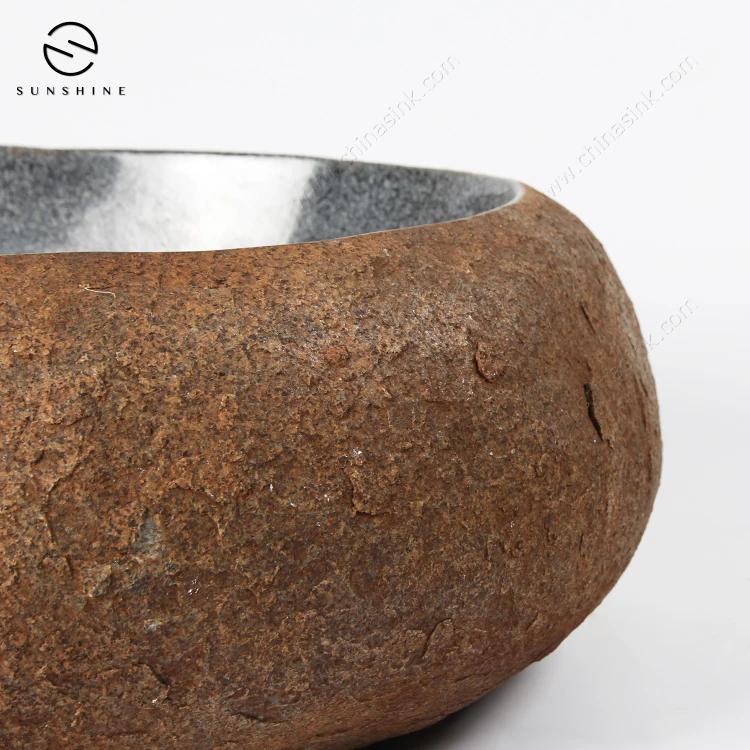 Archaizing Style Grey Granite Stone Oval Shape Table Top Wash Basin Lavabo