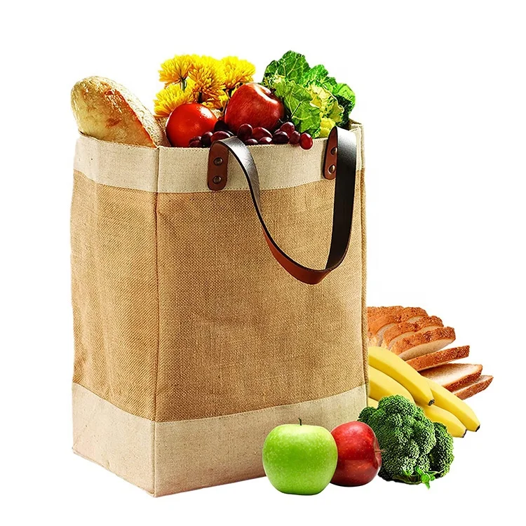 bag printed foldable reusable grocery shopping tote jute bags