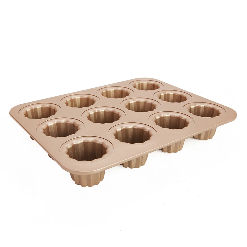 
New arrival popular carbon steel 12 cup champagne gold Cannel cake pan 