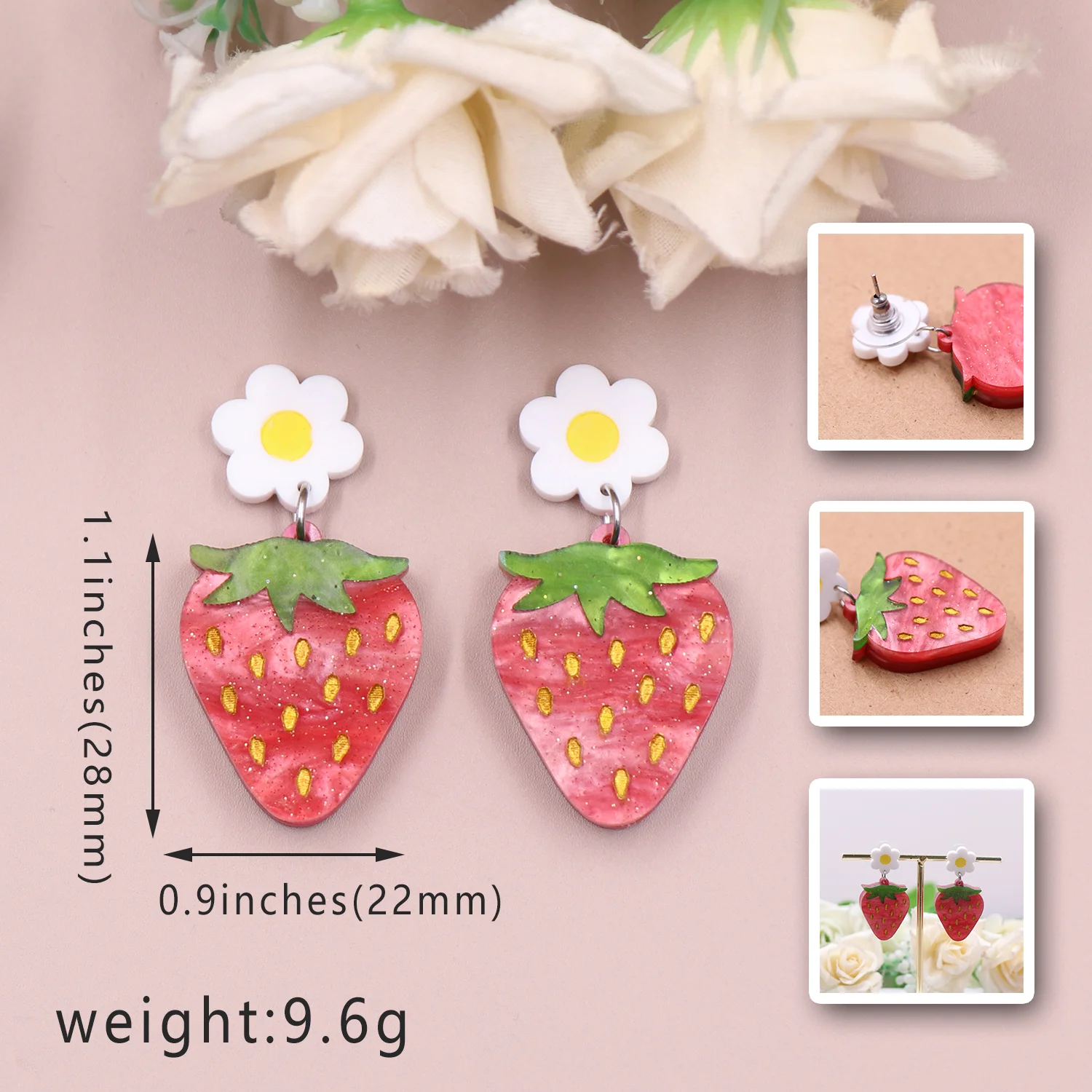 ERS266ER1600 1pair The new listing CN Drop strawberry Hand Painting Design cute Acrylic earrings Jewelry for women manufacture