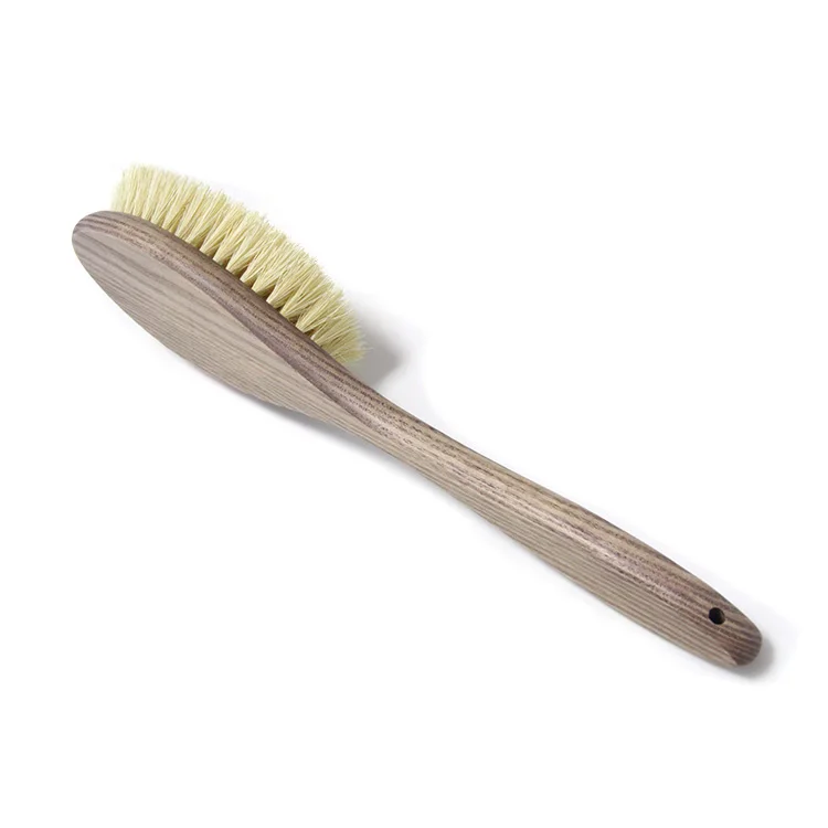 Private label ash soft sisal dry hard bristles natural long wood handle shower body massage bath brush set