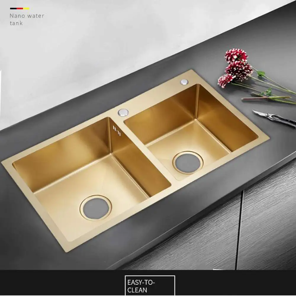 New design  with double bowl kitchen sink with drain basket