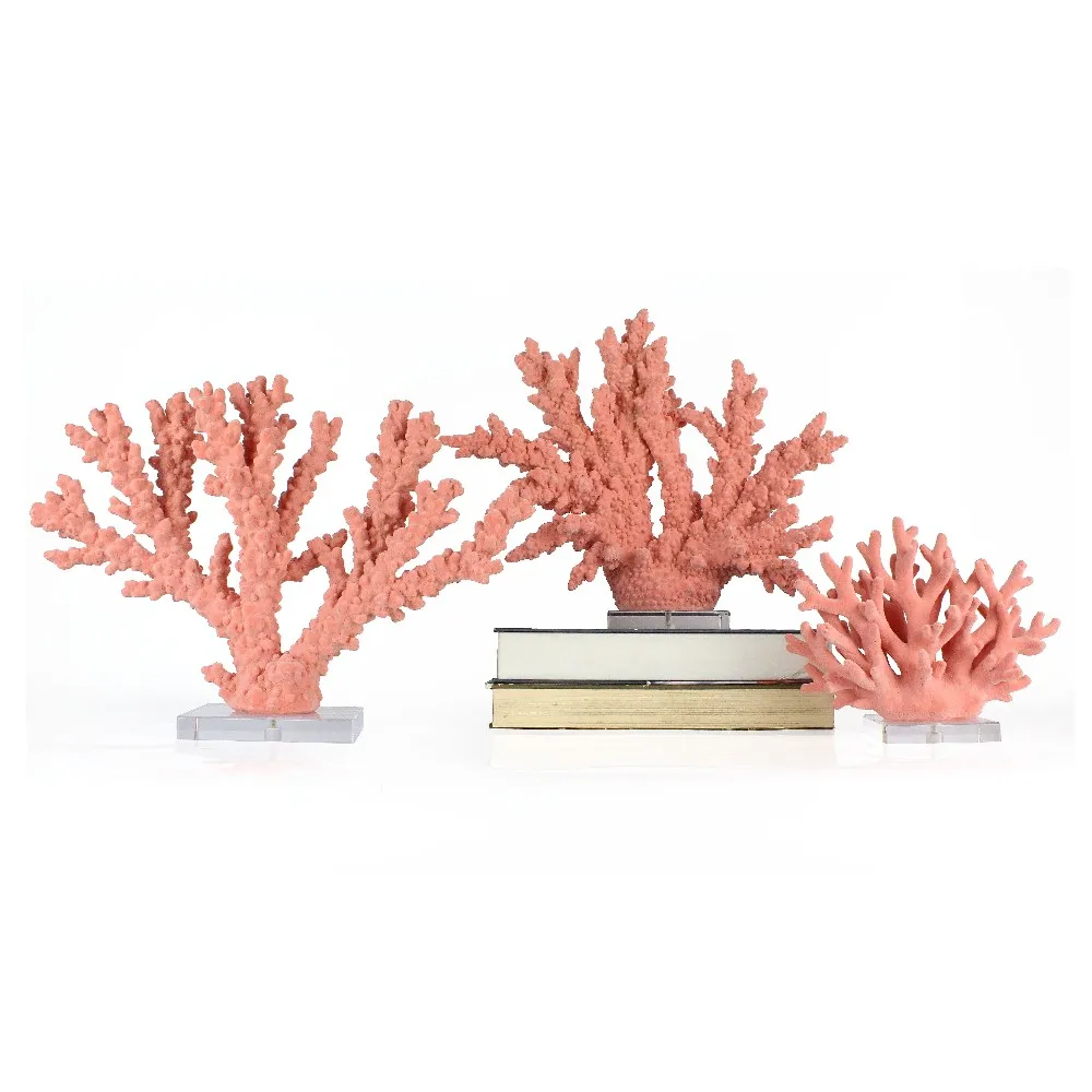 Artificial Resin Flocking Pink Aquarium Decoration  Coral Sculpture with Acrylic Base factory