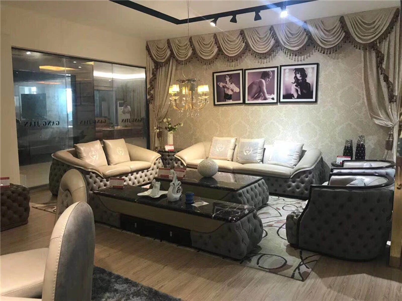 UK Furniture Supplier Button Upholstered /Velvet Tufted Nubuck Living Room Sofas