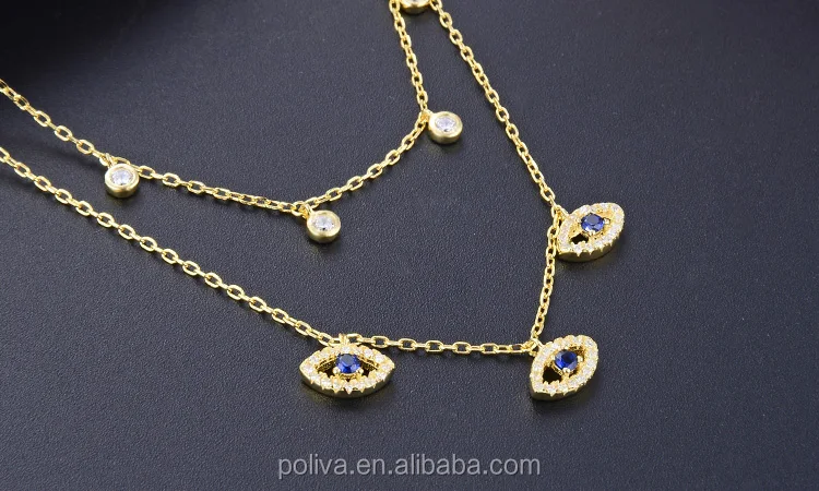 POLIVA 18K Gold Plated Evil Eye Boho Silver 925 Choker Necklace Sterling Silver Jewelry