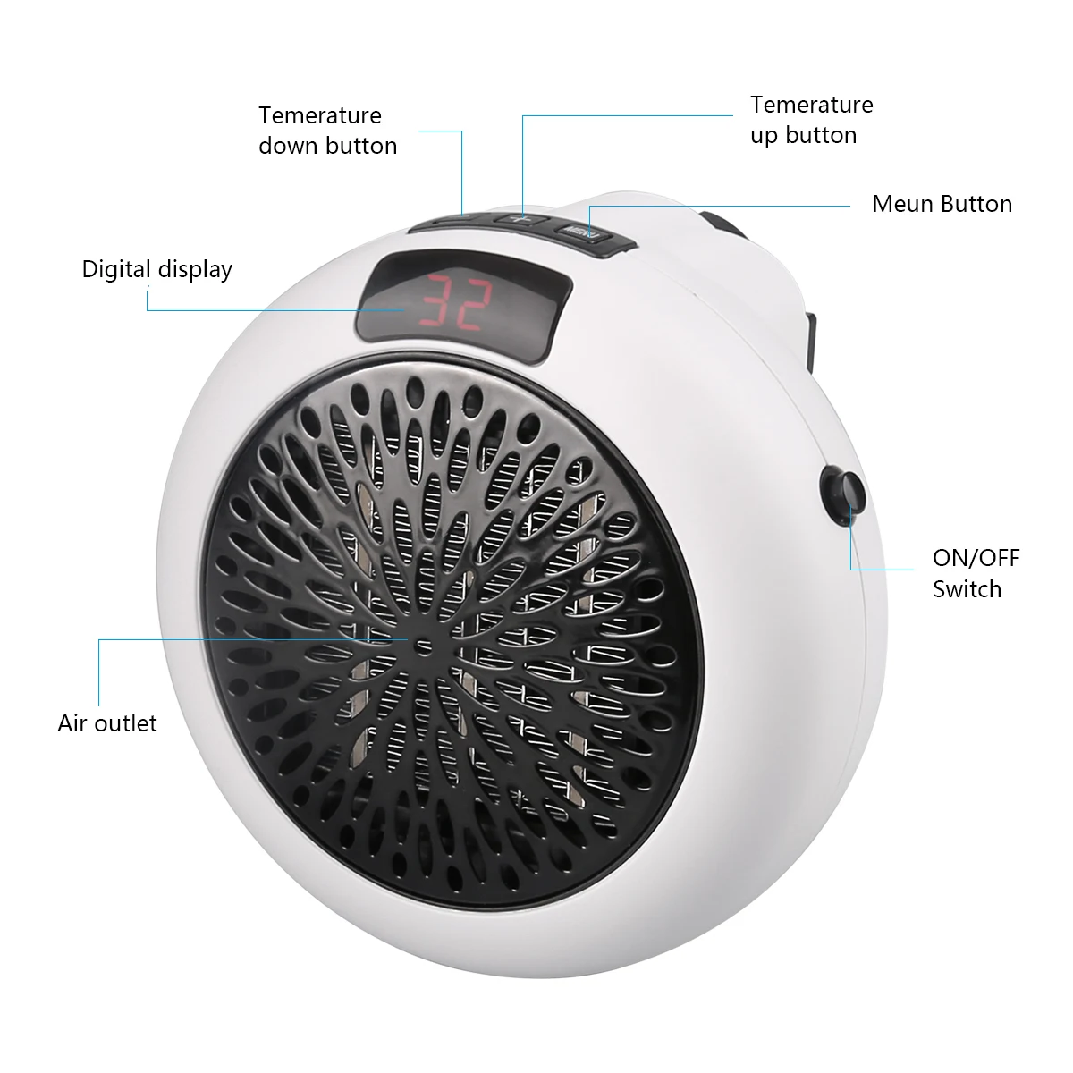 Portable Heater Fan Electric Plug In Personal Heating Fan Instant