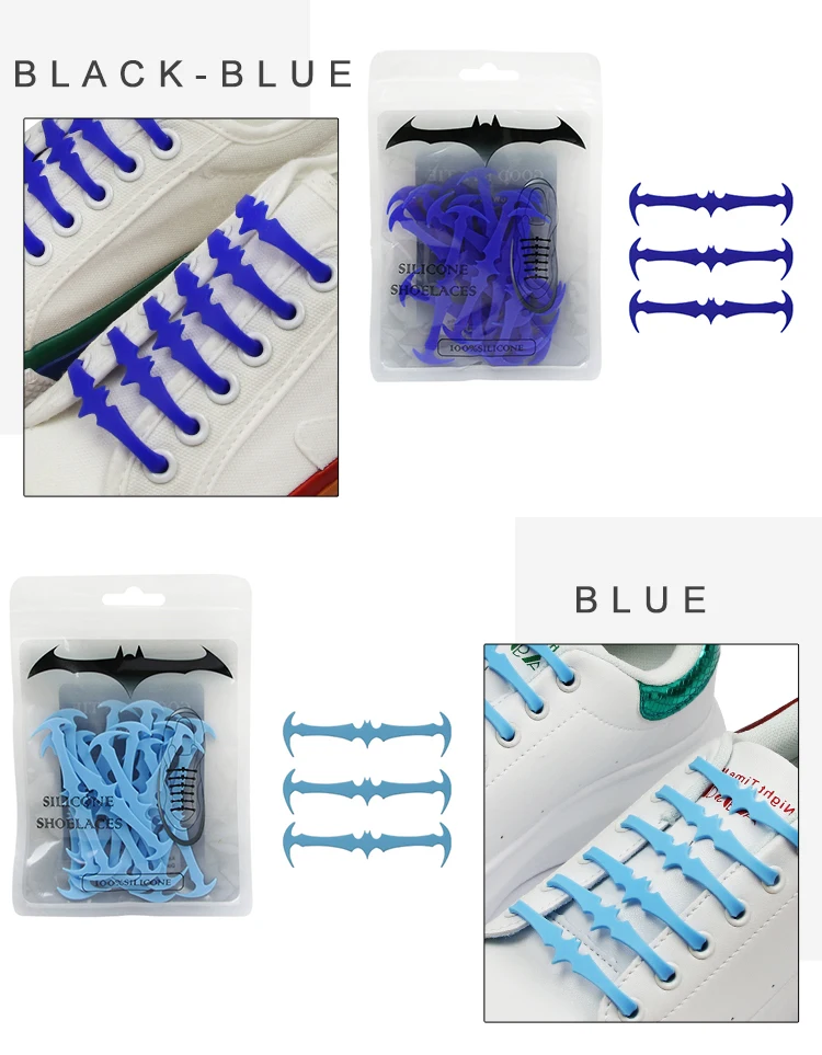 12Pcs Silicone Chaussures Dentelle élastique en plastique sans Cravate Enfants Chauve-souris forme lacets LD