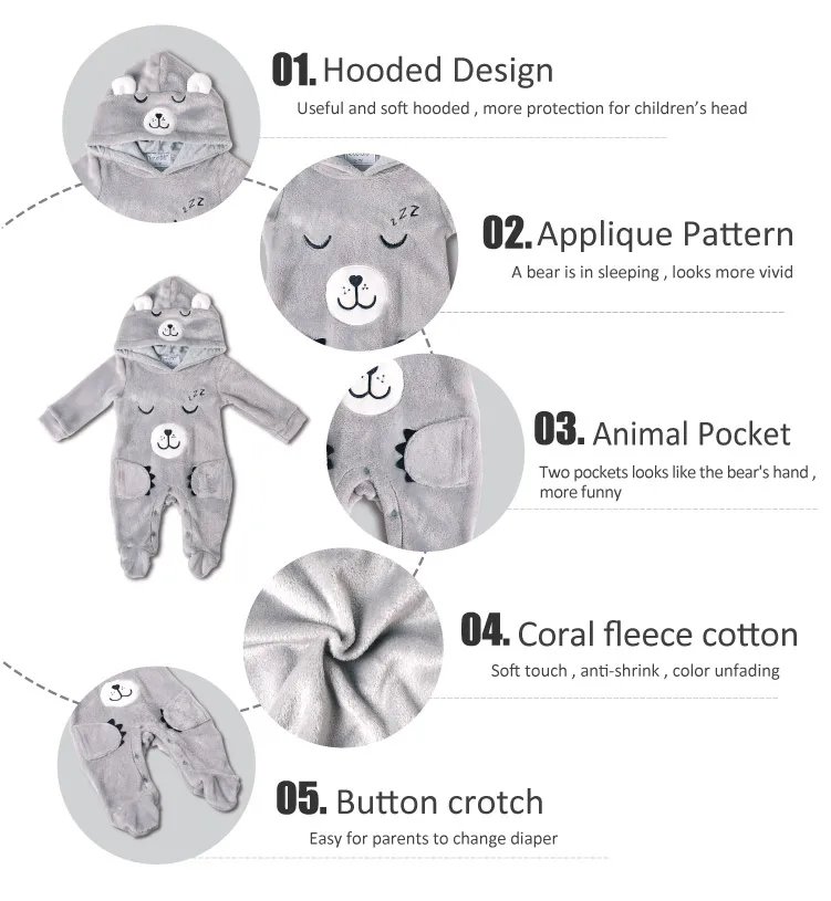 baby Romper Winter Costume Baby Boys Clothes Coral Fleece Warm Animal Overall Baby Rompers Jumpsuit
