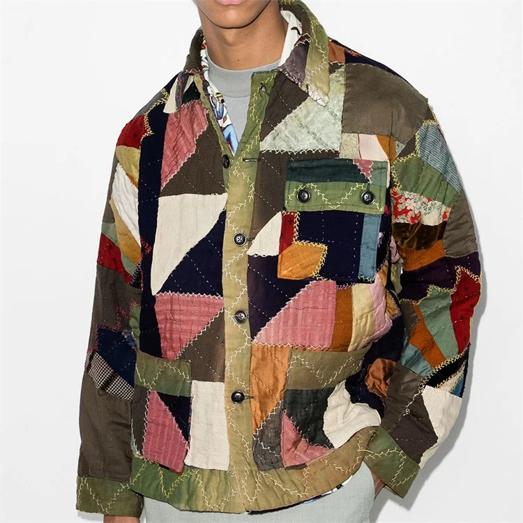 Custom Men Color Block Patchwork Quilted Wool Jacket With Classic