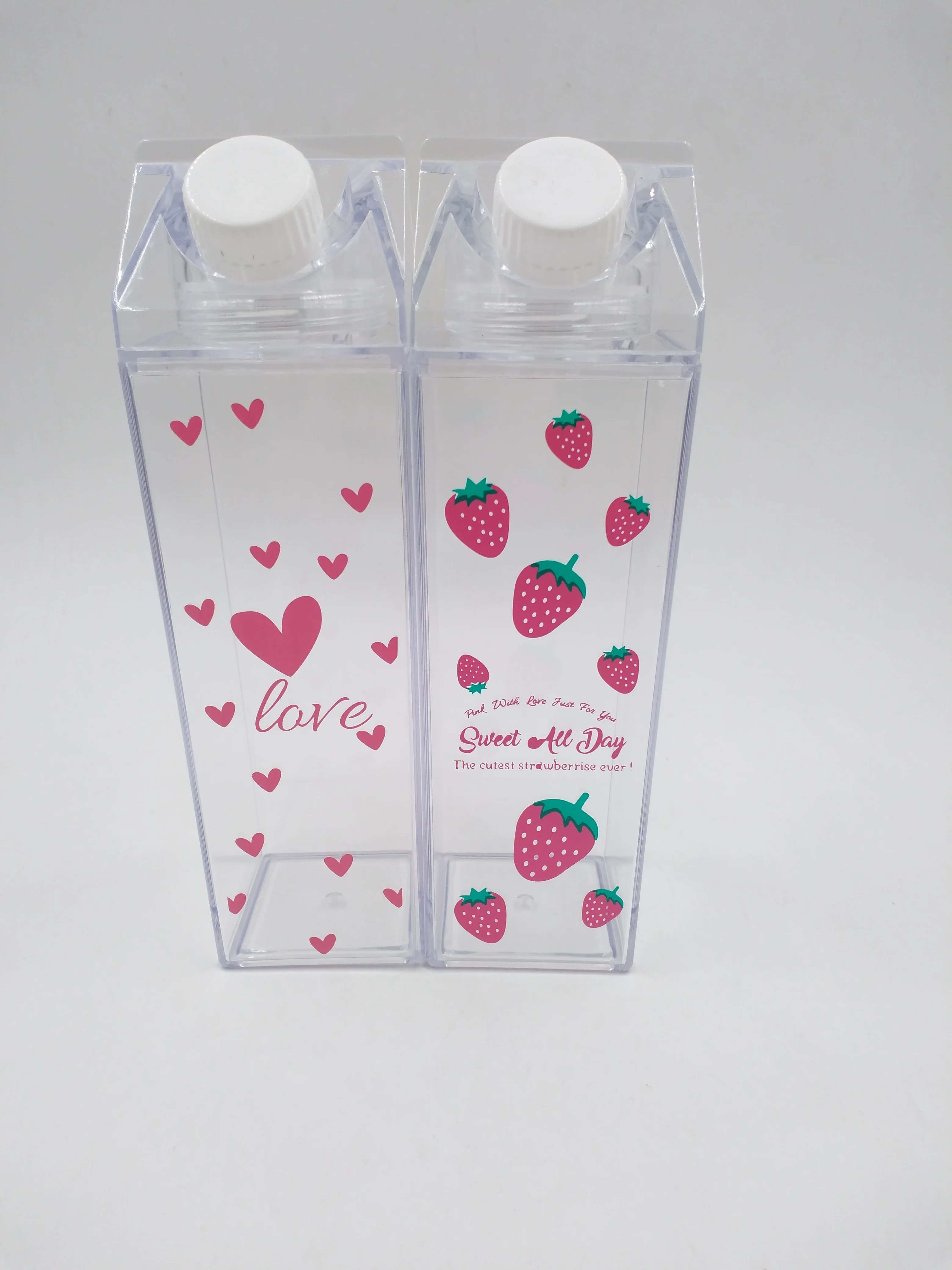 500ml Custom Logo Plastic Blank Square Water Bottle Clear Milk Carton