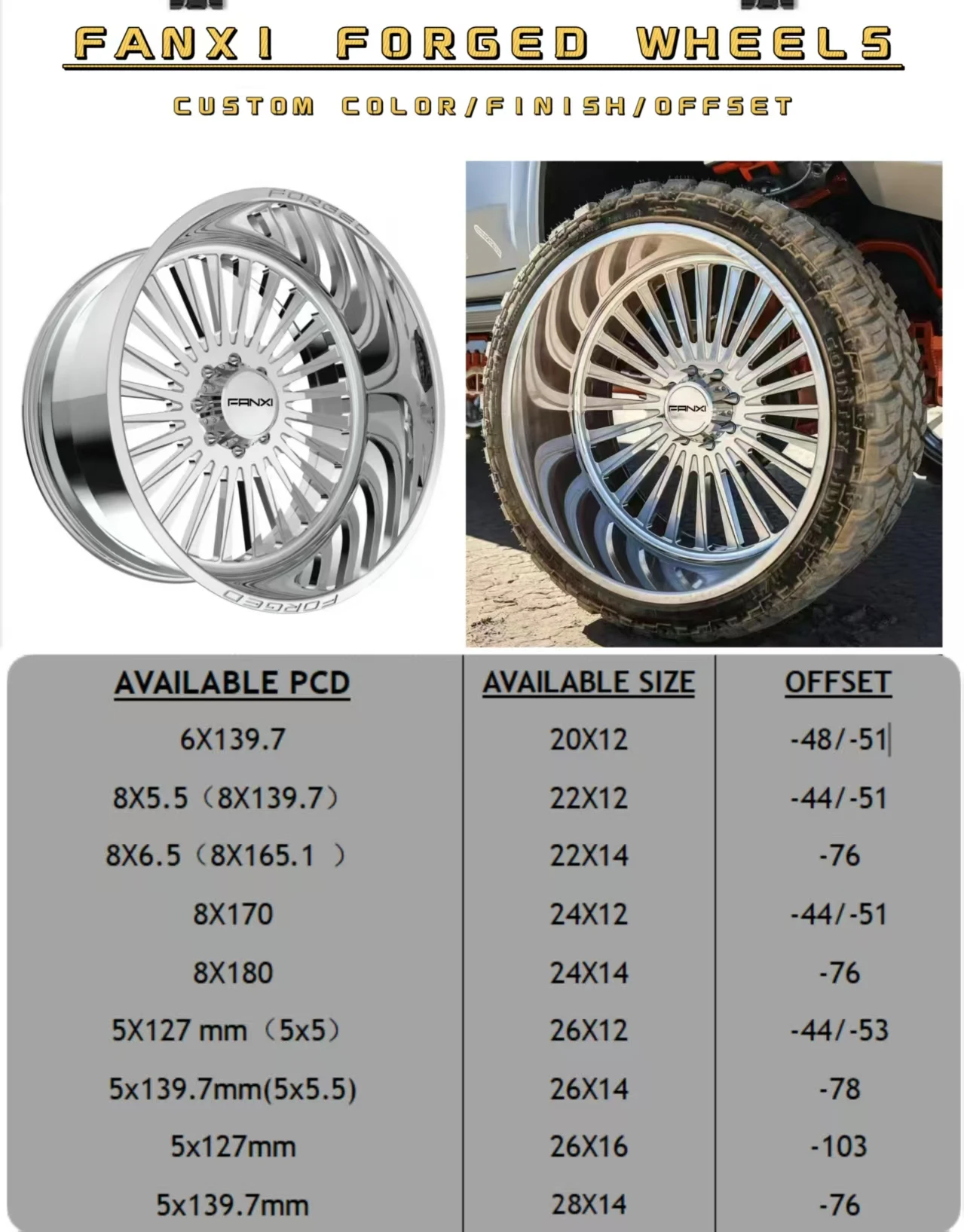 FANXI Deep Dish Forged Wheels 26x14 24x14 26x16 Aluminum Alloy Car Rims ...