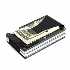 Slim Minimalist Carbon Fiber Wallet Fashion Men's Bifold RFID Blocking Leather Money Clip Wallet