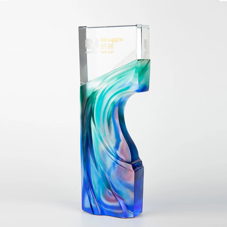 2025 New LiuLI Crystal Glass Award Trophy UV  Logo Engraved Annuversiry Company Souvenir Sports Event Decorative Gift Laser manufacture