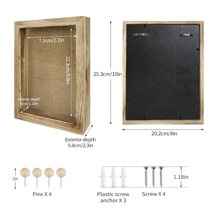Natural 8x10 Shadow Box Frame Display with 4 Stick Pins